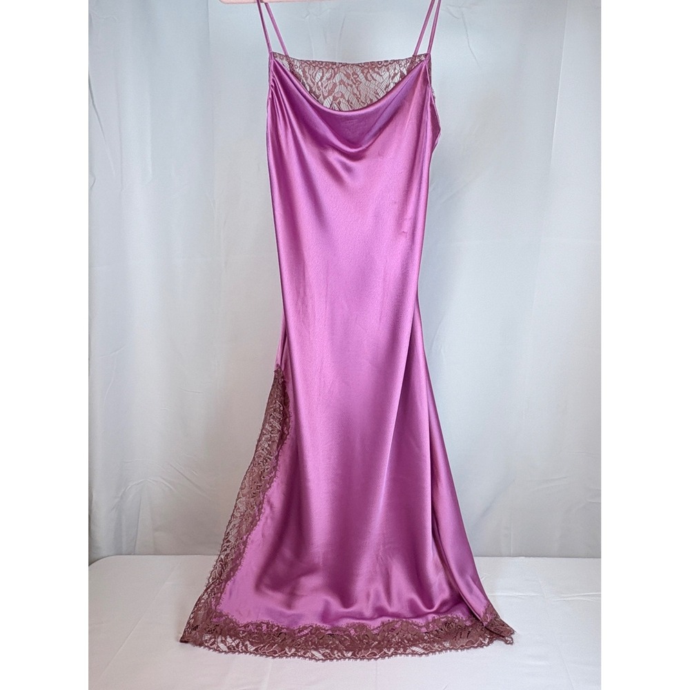 Victoria Secret Satin Lace Maxi Slip Dress Lingerie Orchid Purple Cowl Neck NWT